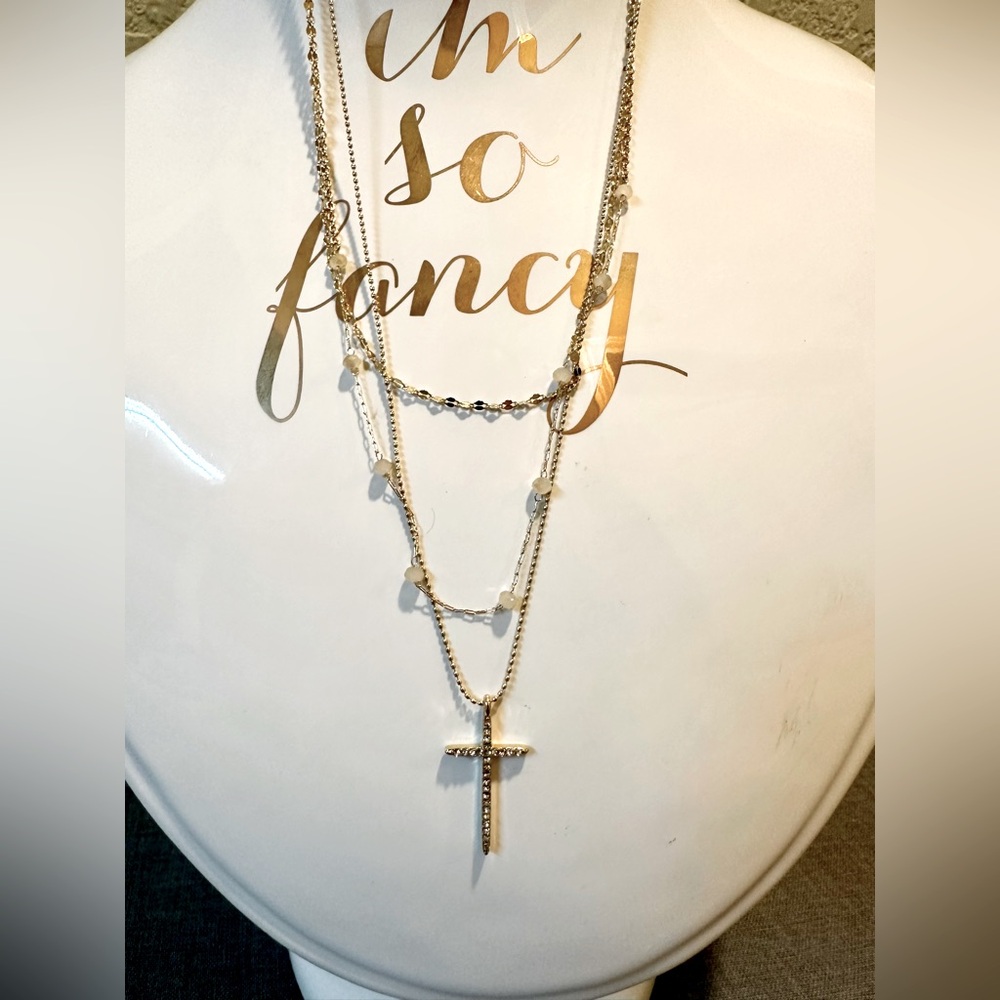 Altar’d State Gold tone Three Layer Cross Necklace NWT